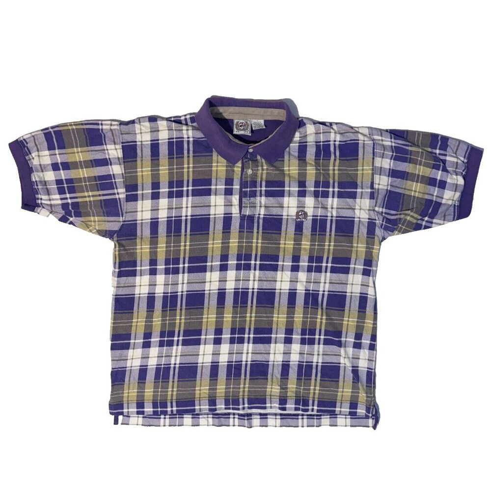 Cinch Jeans Purple & Yellow Plaid Western Shirt Short Sleeve Polo - L